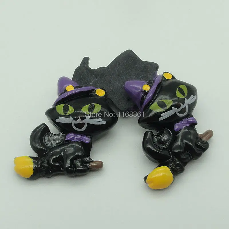 1pcs/lot resin flat back Halloween broom black cat 27mm Cabochons Scrapbooking Hair Bow Center DIY Christmas decration C105-3