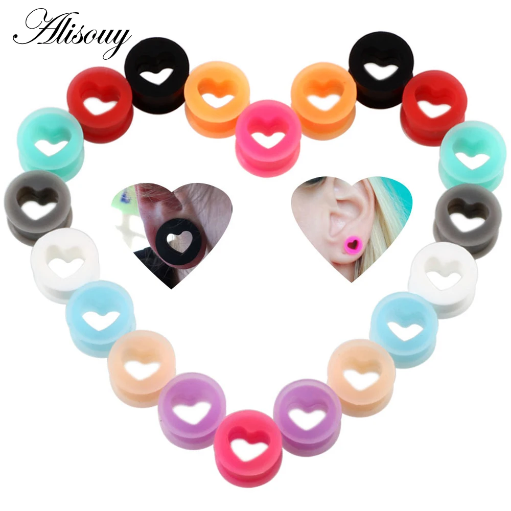 2PCS Silicone Ear Plugs and Tunnels Heart Shape Flexible Ear Plugs Ear Expanders Tunnel Earrings Gauges Body Jewlery Piercings