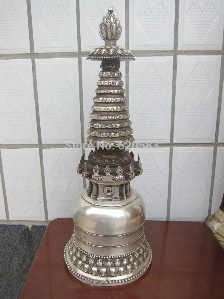 

Tibet Tibetan Buddhism Bronze Silver Buddha pagoda stupa statue