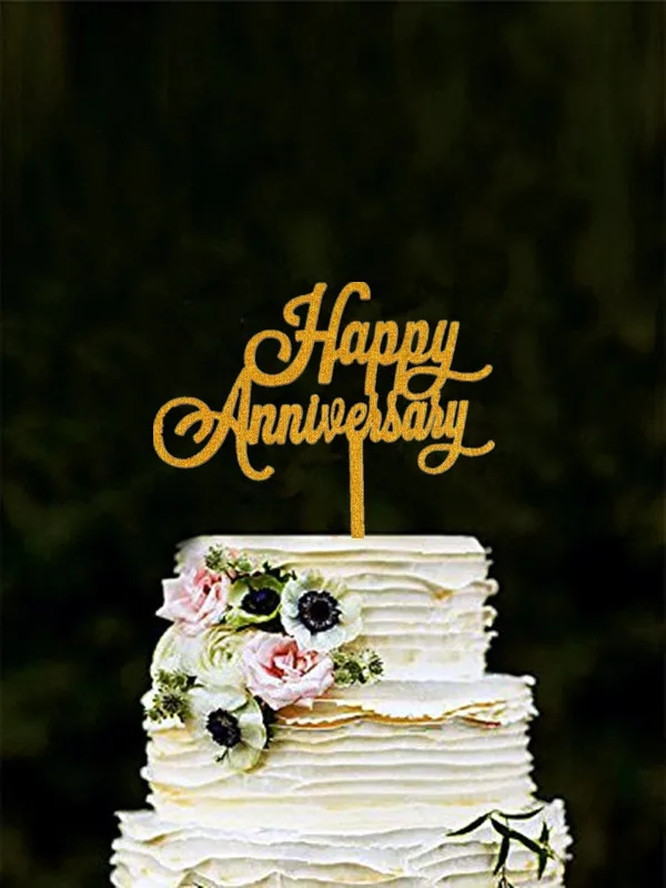 Buyjml Buy Happy Anniversary Cake Topper Gold Color Acrylic Cake Decor For First Wedding Anniversary Party Anniversary Ceremony Cheap Online