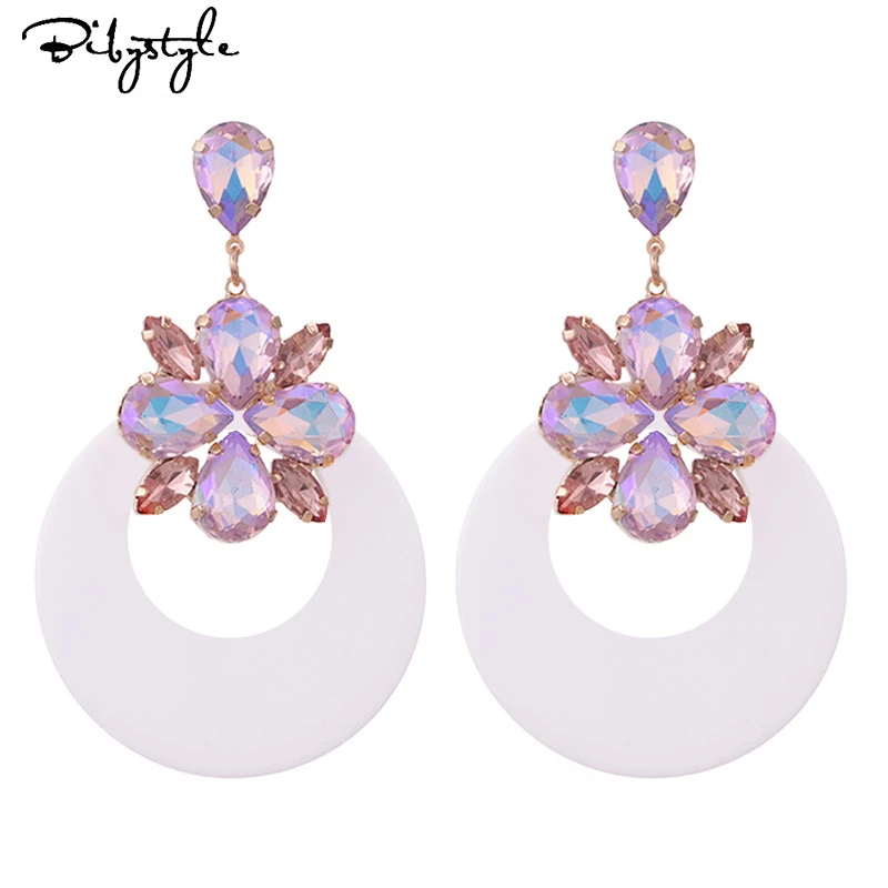 

BibyStyle Round Oorbellen Crystal Stone White Resin Drop Earrings For Women Bohemian Pendientes Statement Earrings Gifts