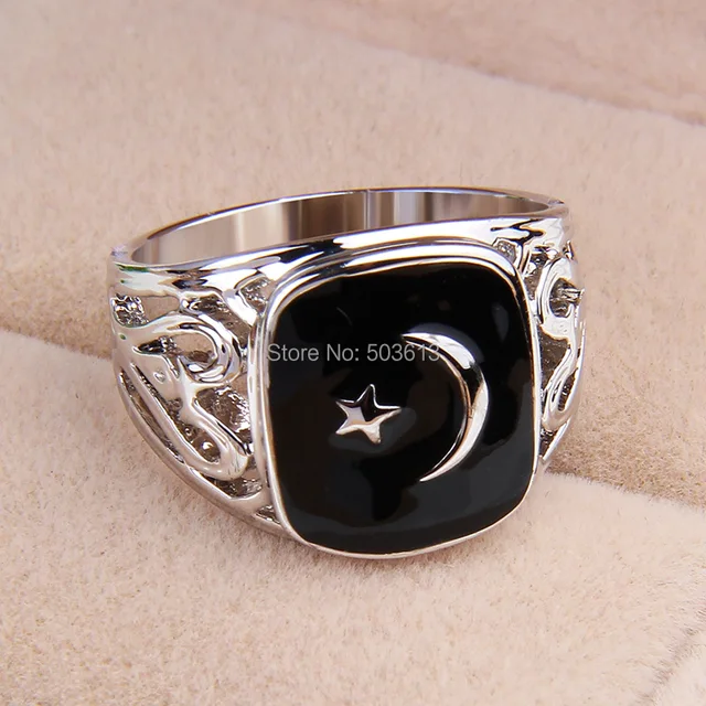 popular zinc alloy men's hollow-out black enamel Turkey flag ring US 8/8.5/9/10 popular zinc alloy men's hollow-out black enamel Turkey flag ring US 8/8.5/9/10