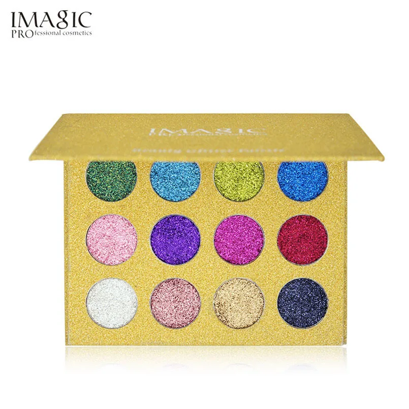 

IMAGIC Pressed Glitter Eyeshadow Palette Eyes Make Up Cosmetic Rainbow Diamond Waterproof 12 Color Eye Shadow Makeup Maquiagem