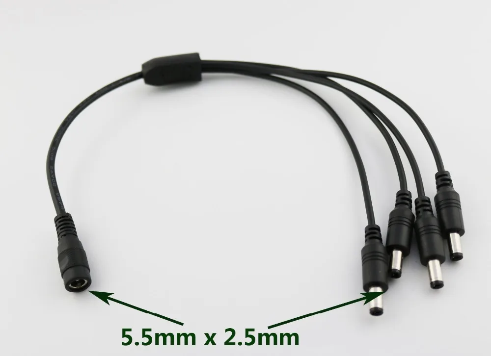 

1pcs CCTV DC Power Plug 1 Female To 4 Male Plug Cable Splitter 5.5mm x 2.5mm Adapter 37cm