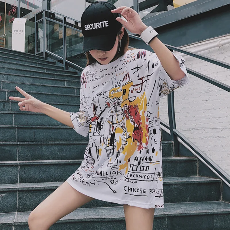 

Summer Graffiti print T Shirt Women Harajuku Korean Style t-shirts streetwear Camiseta Mujer Loose Short Sleeve Tee Shirt Femme