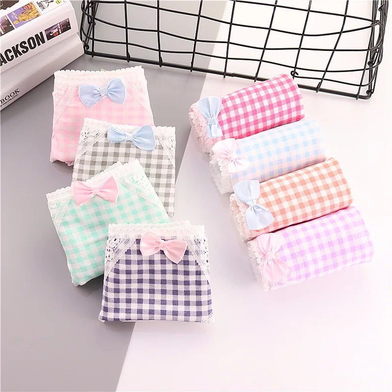 

TWTZQ Hot Sell New Underwear Women Plaid Panties Cotton Cute Bow Girl Briefs Sexy Cotton Ladies Lingerie Culotte Femme A3NK094