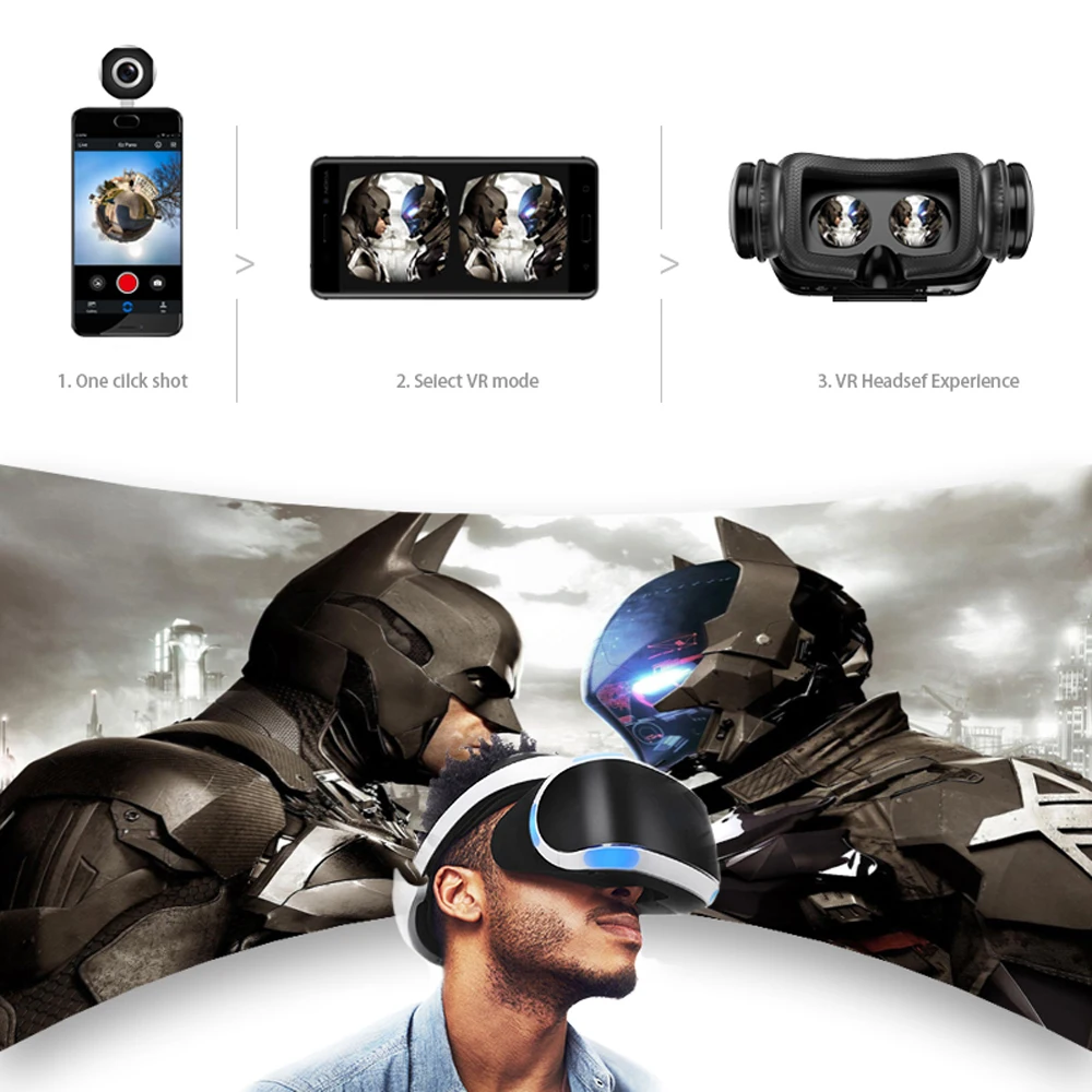 Podofo Mini HD Panoramic 360 Camera Wide Dual Angle Fish Eye Lens VR Video Camera for Smartphone Type-c USB Sport & Action Cam