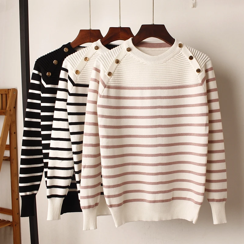 ONLYSVTER Fashion Striped Autumn Winter Pullover Women Sweater O-Neck Knitted Jumper Top Long Sleeves Female Sweater