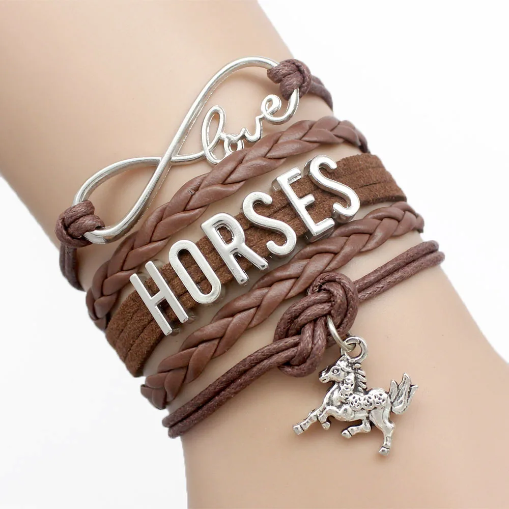 Бесконечность любовь браслет с лошадьми счастливый конь очарование кожа обернуть мужские браслеты и браслеты для женщин ювелирные изделия Прямая поставка - Окраска металла: B0979
