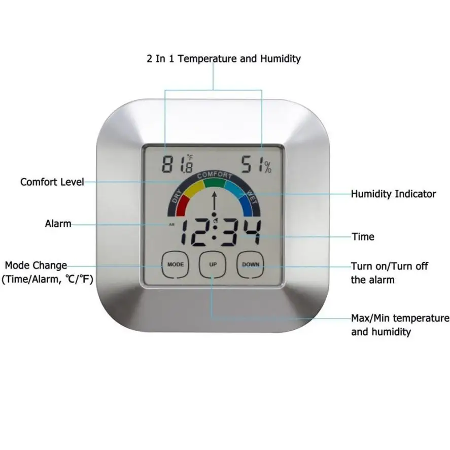 Комнатный термометр цифровой для кухни монитор влажности сенсорный экран подсветка таймер цифровой дисплей 1,10