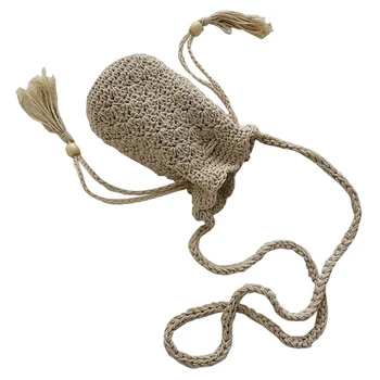 

NEW-New Drawstring Women'S Straw Bucket Bag Summer Woven Shoulder Bags Shopping Purse Beach Handbag Straw Handbags Travel Bag