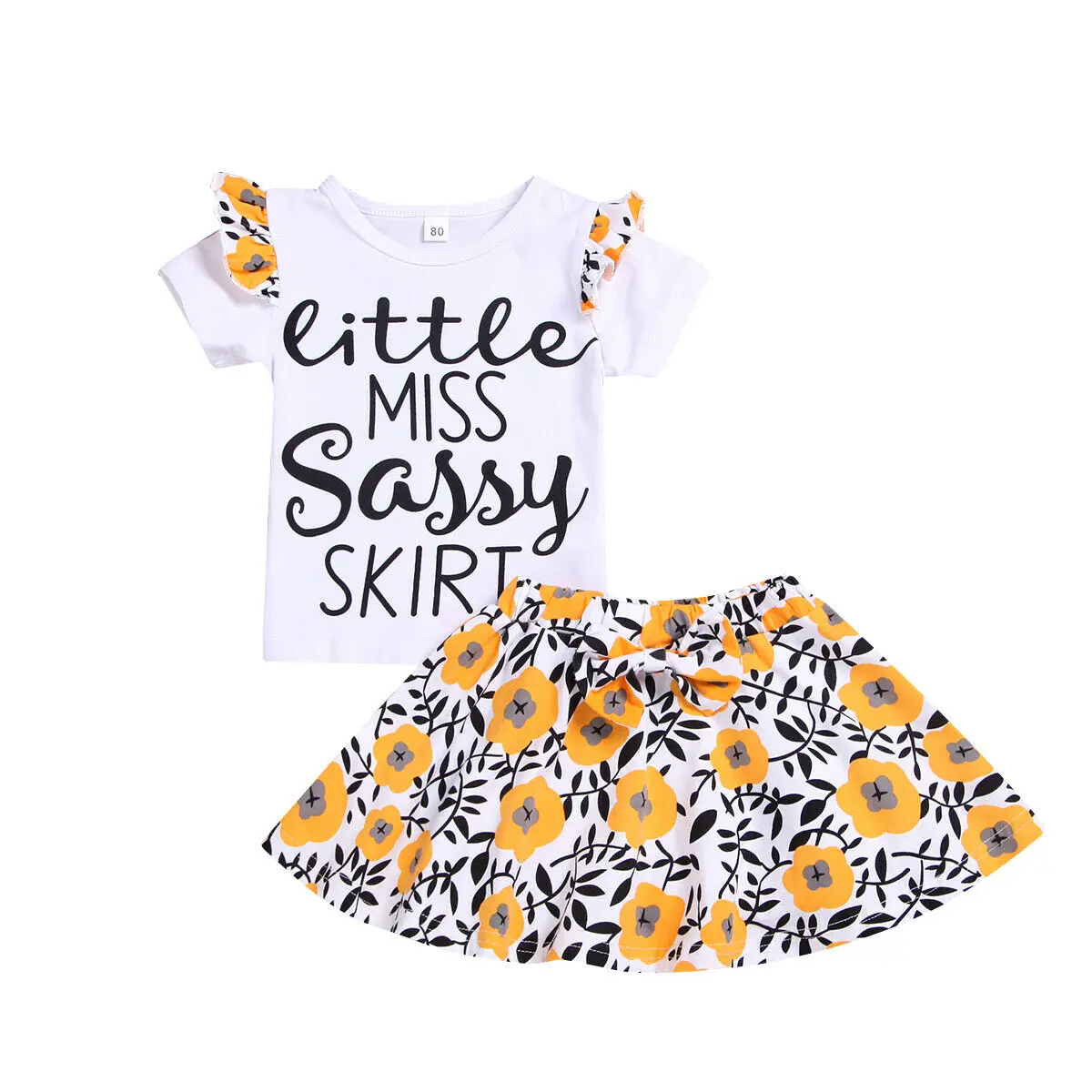 

2PCS Set Toddler Kids Baby Girl Short Sleeve Cotton T-shirt Tops Floral A-line Skirt Outfits Princess Girls Holiday Clothes