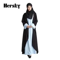 Поддельные 2 предмета мусульманское платье Для женщин Исламская Абаи платья изображение джилбаба одежда Бурка леди турецкий Для женщин