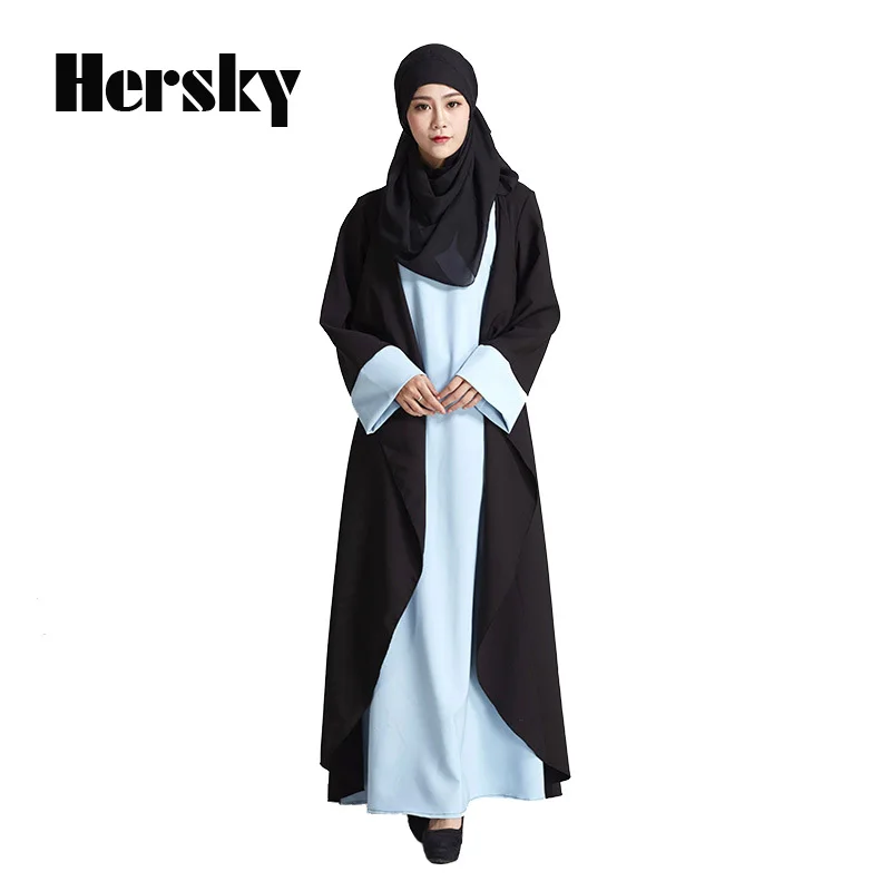 

Fake two pieces Muslim Dress Women Islamic Abaya dresses picture jilbab clothes burka Lady turkish women clothing robe musulmane