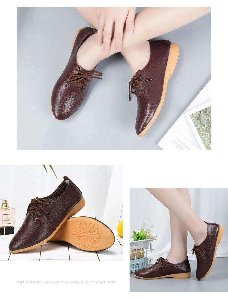 STS Brand Spring Women Genuine Leather Shoes Women Ballet Flats Lace up Chaussures Femme Fazz Oxford Flats Sneakers Pointed Toe (15)