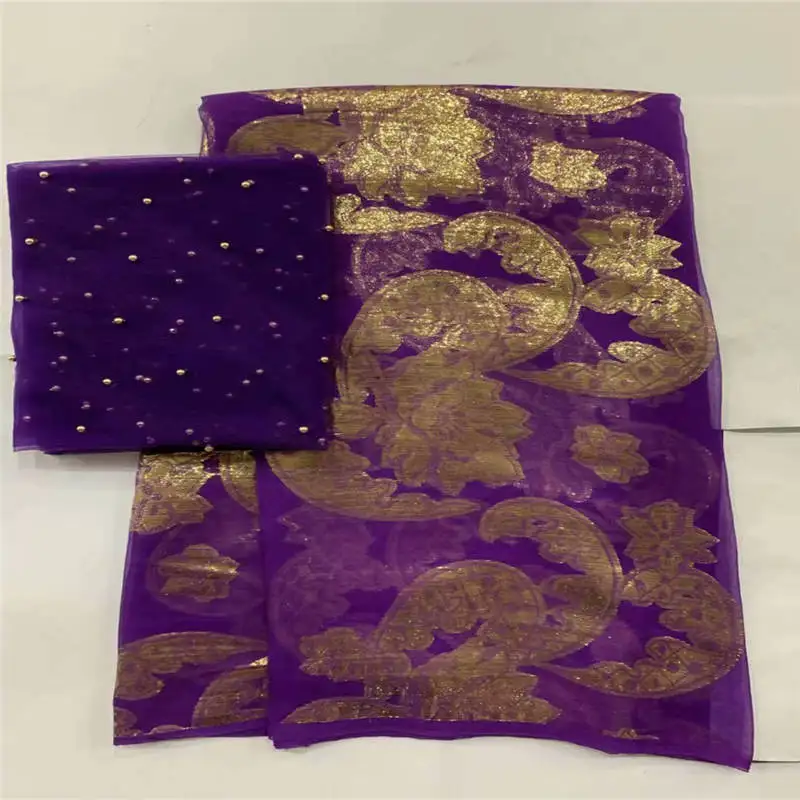 

African soft silk fabric for garment neat embroidery on the gold & purple satin material with swiss voile lace tissu ! L61208
