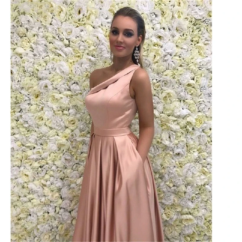 Sexy One Shoulder Blue Bridesmaid Dress 2018 Long Floor Length Wedding Party Dress Cheap Plus Size Women Vestido de festa longo (2)