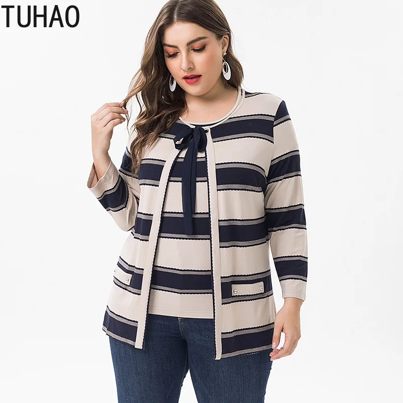 

TUHAO Large Size 6XL 5XL 4XL Women's Spring Summer 2019 Vest +Jacket Two Sets High Quality Office Lady Blouses Tops ZPZ