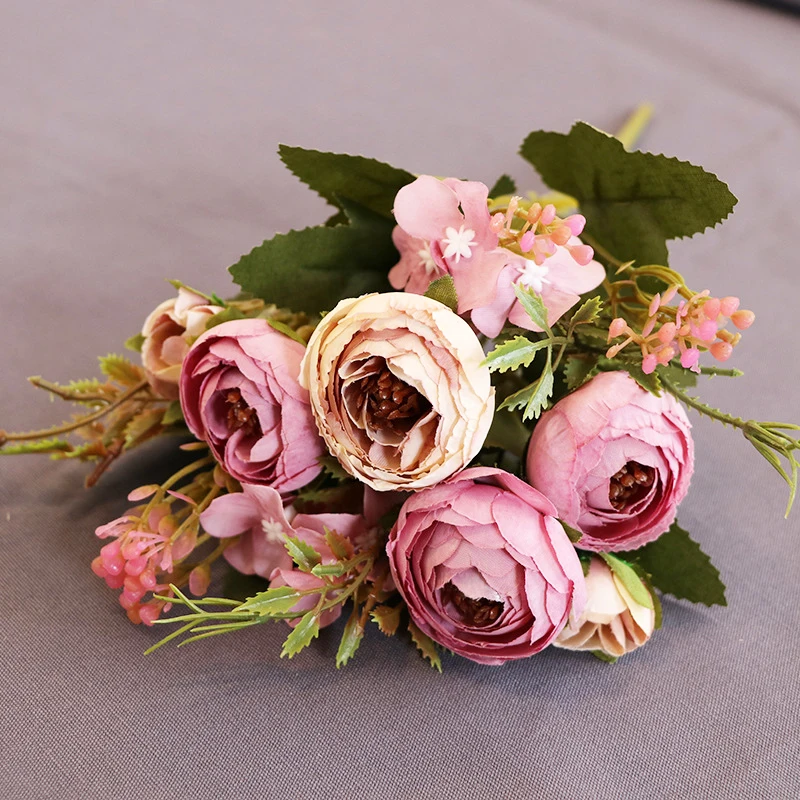 

Junejour 5 forks 8 Heads Bouquet Camellia Artificial Flower European Style Fake Flowers For Wedding Home Decor Bride Bouquet