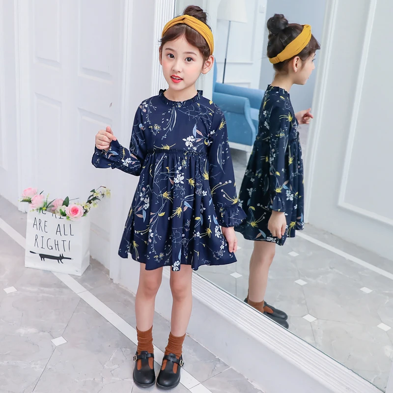 Платье для девочек г. Элегантные весенние цветочные платье с длинными рукавами для девочек новое поступление платья для детей для От 3 до 8 лет