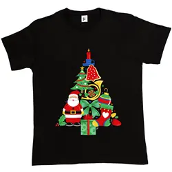 Рождество дерево из колокольчиками чулок Санта Футболка мужская Рубашка с короткими рукавами хлопковая Футболка Бесплатная доставка