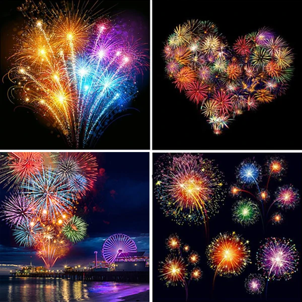 

New Full Square Drill 5D DIY Daimond Painting Love Heart Pyrotechnics Fireworks Scenery Embroidery Cross-Stitch Picture