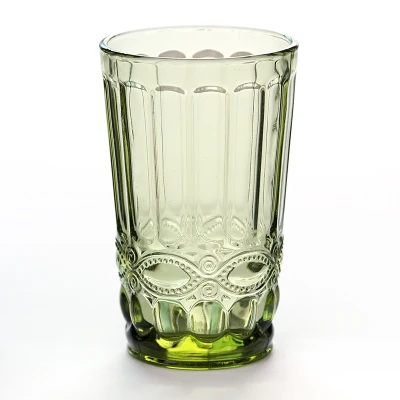 Милая Ретро рельефная стеклянная чашка Бытовая утолщенная термостойкая чайная чашка большая креативная чашка для сока - Цвет: 350ml Green A