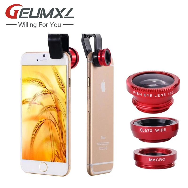 

GEUMXL Fish Eye 3in1 + Clip Fisheye Smartphone Camera Lens Wide Angle Macro Mobile Phone Lents For iPhone 7 6 5 4 Smart Phone