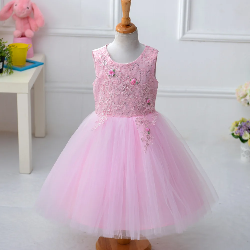 

Pink Lace Girls Dress Kids Clothes Sleeveless Wedding Dress European Style Princess Dress Fashion Birthday Christmas Party Dress