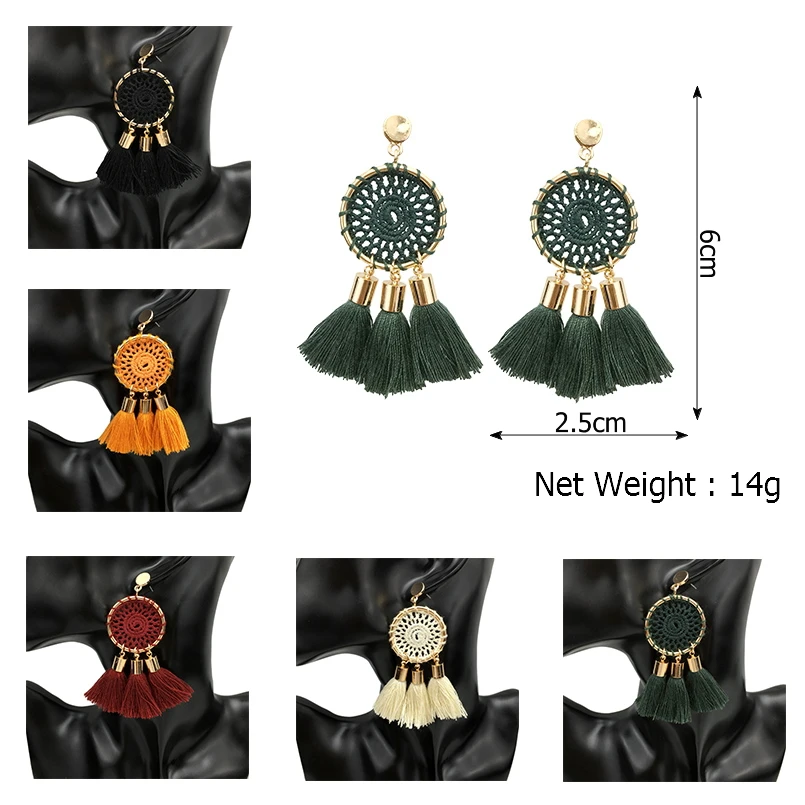 MANILAI 7 Colors Nets Weaving Bohemia Tassels Earrings For Women Beach Jewelry Long Dangle Drop Earrings Statement Brincos 2018