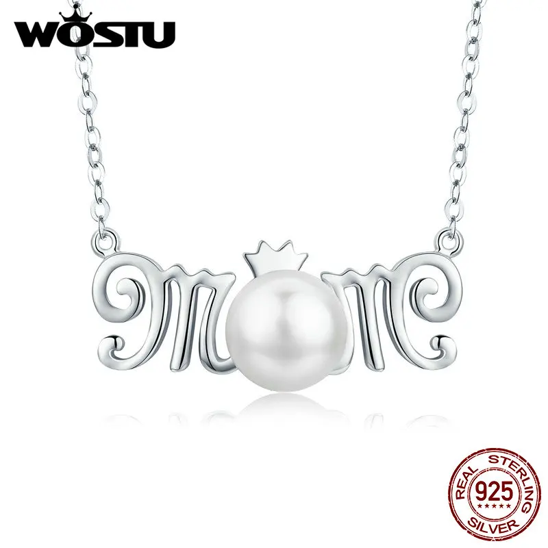 

WOSTU 100% Real 925 Sterling Silver & Pearl Crown Queen MOM Pendant Necklace For Women Fashion Jewelry Gift For Mother CQN211