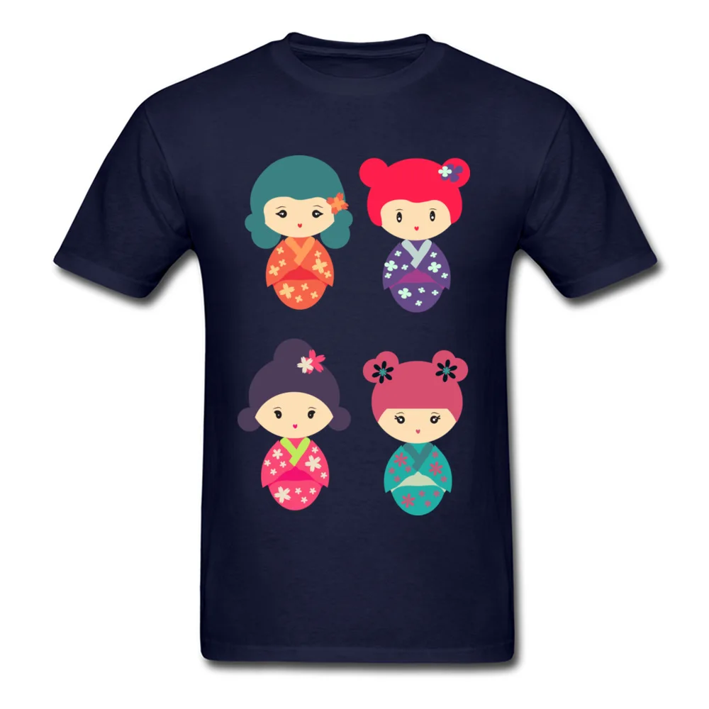 Kokeshi Design Short Sleeve Tops Shirts Lovers Day O Neck 100% Cotton Fabric Men T Shirts Design Sweatshirts Slim Fit Kokeshi navy