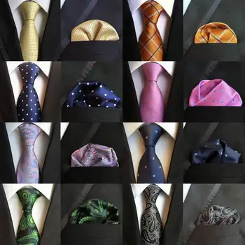 

New Fashion Design Dots Paisley Floral 8CM Tie Set For Men Silk Tie and Hanky Posket Sets Necktie Jacquard Woven Tie For Wedding