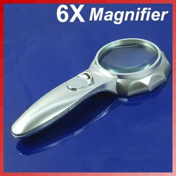 

OOTDTY Portable Handheld 6 LED Light 6X 65MM Magnifying Glass Reading Map Magnifier ABS + Magnifier Glass