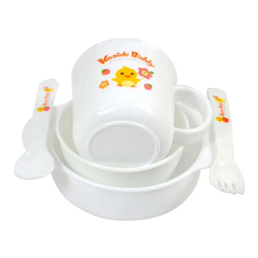 

5Pcs Fashion White Safety Microwave Baby Feeding Dinner Bowl Dishes Cup Spoon Fork Set Children BPA Free Fruit Dishes