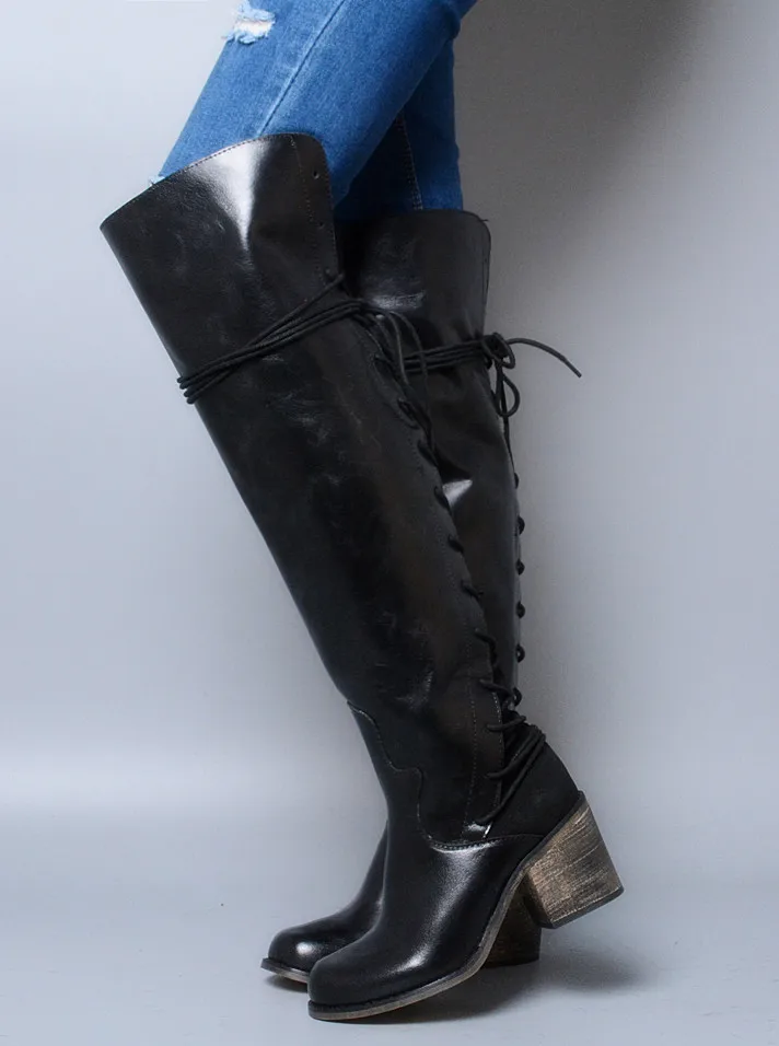 joelho botas quadrado salto alto volta cruz