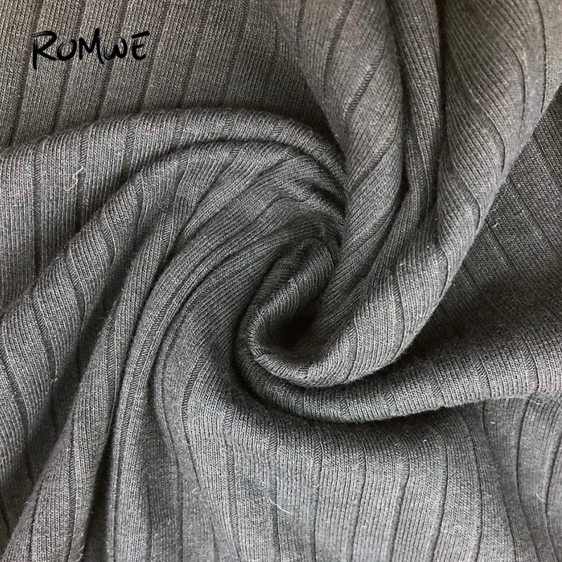 ROMWE Ring Zip Up Front Ribbed Crop Tee Black Zipper Stand Collar T Shirt 2018 Fall Plain Long Sleeve Women Top