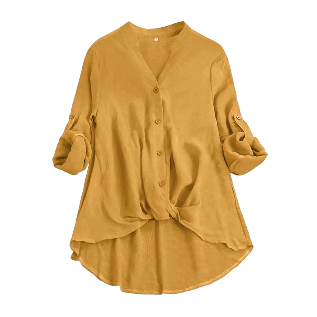 

Women's linen asymmetry 2019 Celmia autumn long-sleeved buttons casual Vestido retro loose large size #40