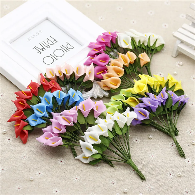 12pcs Mini Foam Calla Lily Fake Flowers Bouquet Artificial Flowers for Decoration Wedding Decoration Valentine's Day Present.Q 12pcs Mini Foam Calla Lily Fake Flowers Bouquet Artificial Flowers for Decoration Wedding Decoration Valentine's Day Present.Q