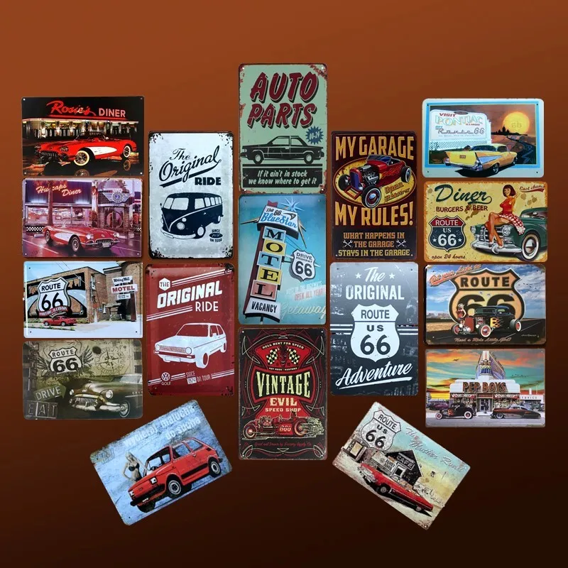 

Route 66 Vintage Car Style Tin Sign Art Painting Bar Pub Garage Hotel House Wall Decor Metal Poster
