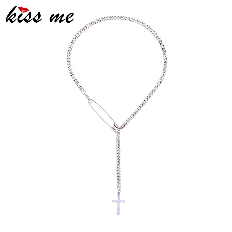 

kissme Minimalism White Gold Color Paper Clip Pins Cross Long Pendant Necklaces For Women Gifts New Fashion Jewelry Accessories
