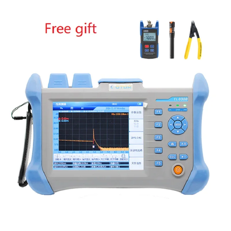 

OTDR TLO-300 30/32dB 100KM FC/SC Integrated VFL 1310/1550nm 5.6 inchTouch Screen Optical Time Domain Reflectometer English menu