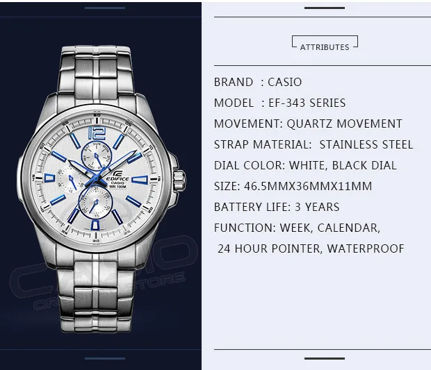 Casio Часы edifice бизнес часы мужские роскошные Брендовые Часы кварцевые наручные часы Relogio Masculino Авто Дата часы EF-343