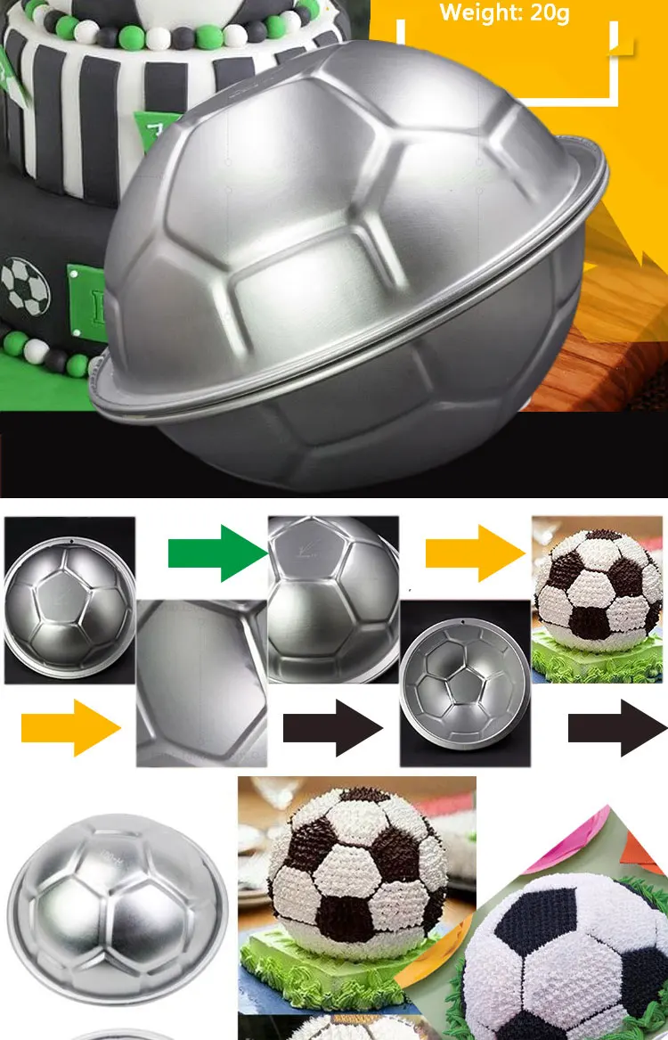 1 PCS 3D Half Round Ball Shaped Football Cake Mold 8 inch Thickening  Aluminum Alloy Mould Birthday Baking Pan 