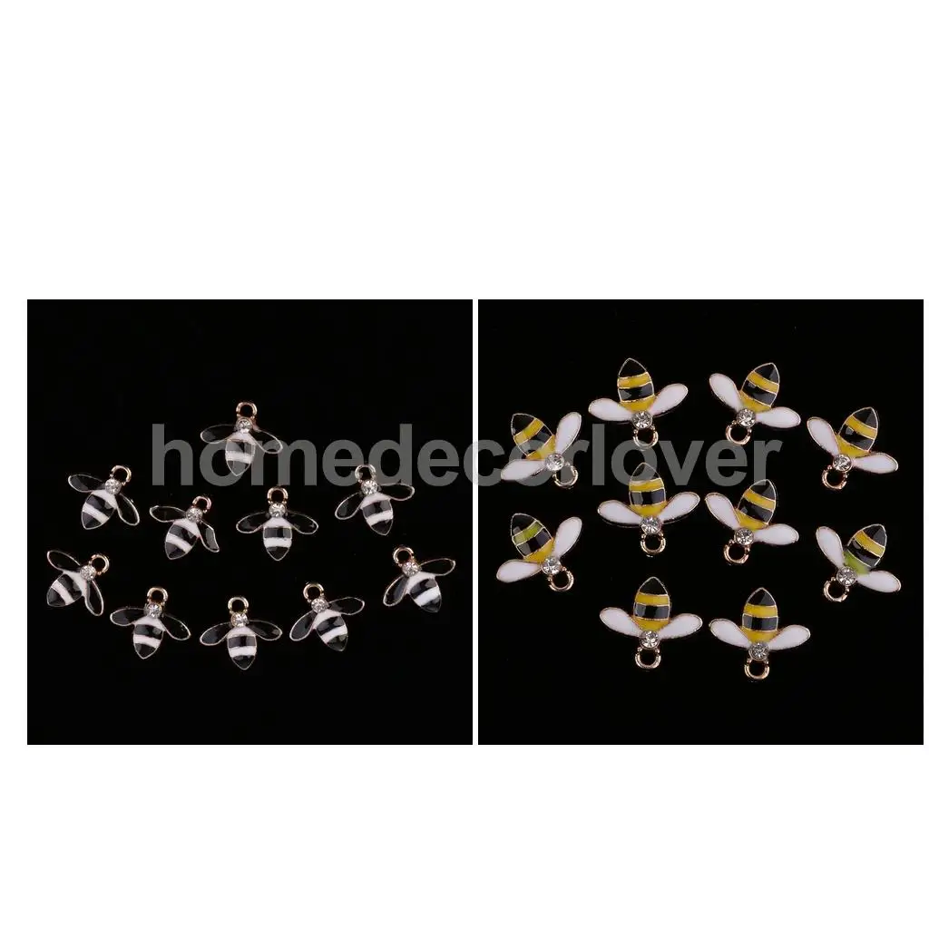 10Pcs Cute Bee Alloy Rhinestone Embellishment Diamante Flatback Buttons DIY Scrapbooking Cellphone Case Hair Accessories Charms