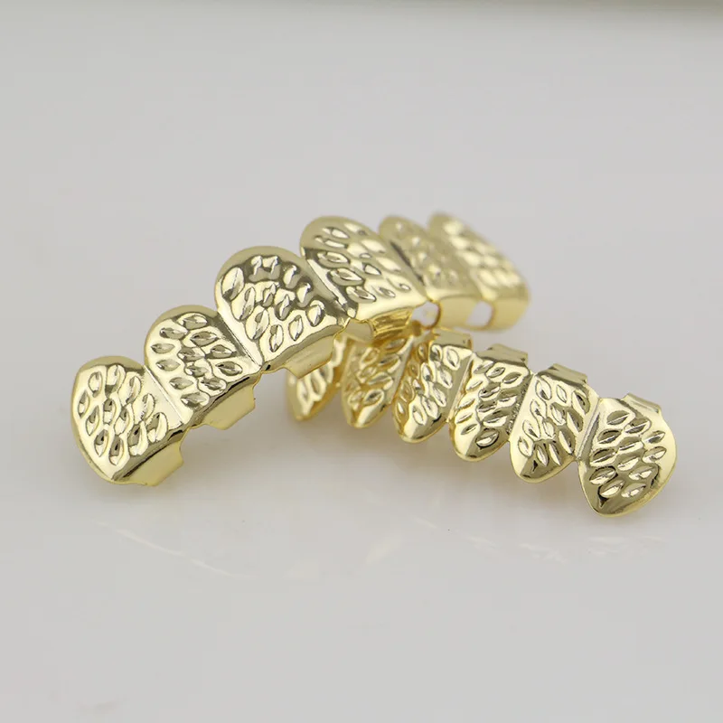 Gold Color Hip Hop Tooth Grillz Top & Bottom Grill Cap for Halloween Bling Jewelry Custom Design Fake Teeth Ornament Women Party Accessories  (6)