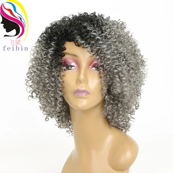 

Feibin Afro Kinky Wig Curly Wigs Synthetic Short Wig for Black Women Short Hair Ombre Hair 14 Inch