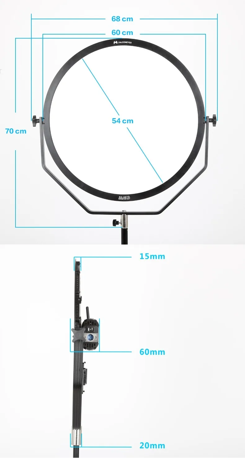 FalconEyes 68W Мягкий Светодиодный светильник с регулируемой яркостью CRI95 3000-5600 K, непрерывный светильник для фото-и видеосъемки с кронштейном для камеры SO-68TD