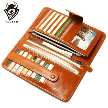 

Women Multi-Card Oil Wax Leather Wallet Long Genuine Leaher Wallet Holder Good Quality Zipper Pocket Multi-Color Fashion Clutch