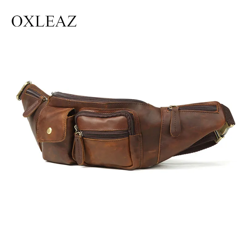 OXLEAZ خمر مجنون الحصان الجلود الرجال الخصر حزم فاني حزمة المال حزام حقيبة الهاتف الحقيبة حقائب السفر الخصر حزمة الذكور حقيبة صغيرة